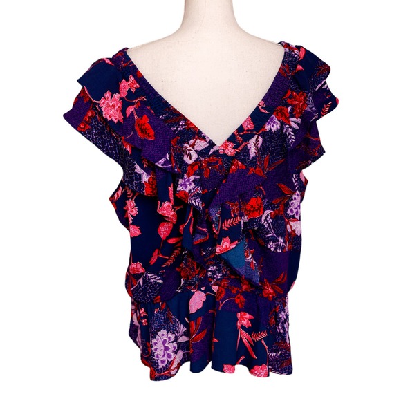 Sofia Vergara Women's Blue Pink Flutter Sleeve Floral Blouse Plus Size XXL - Picture 7 of 7